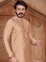 Light Brown Jacquard Silk Kurta Pajama